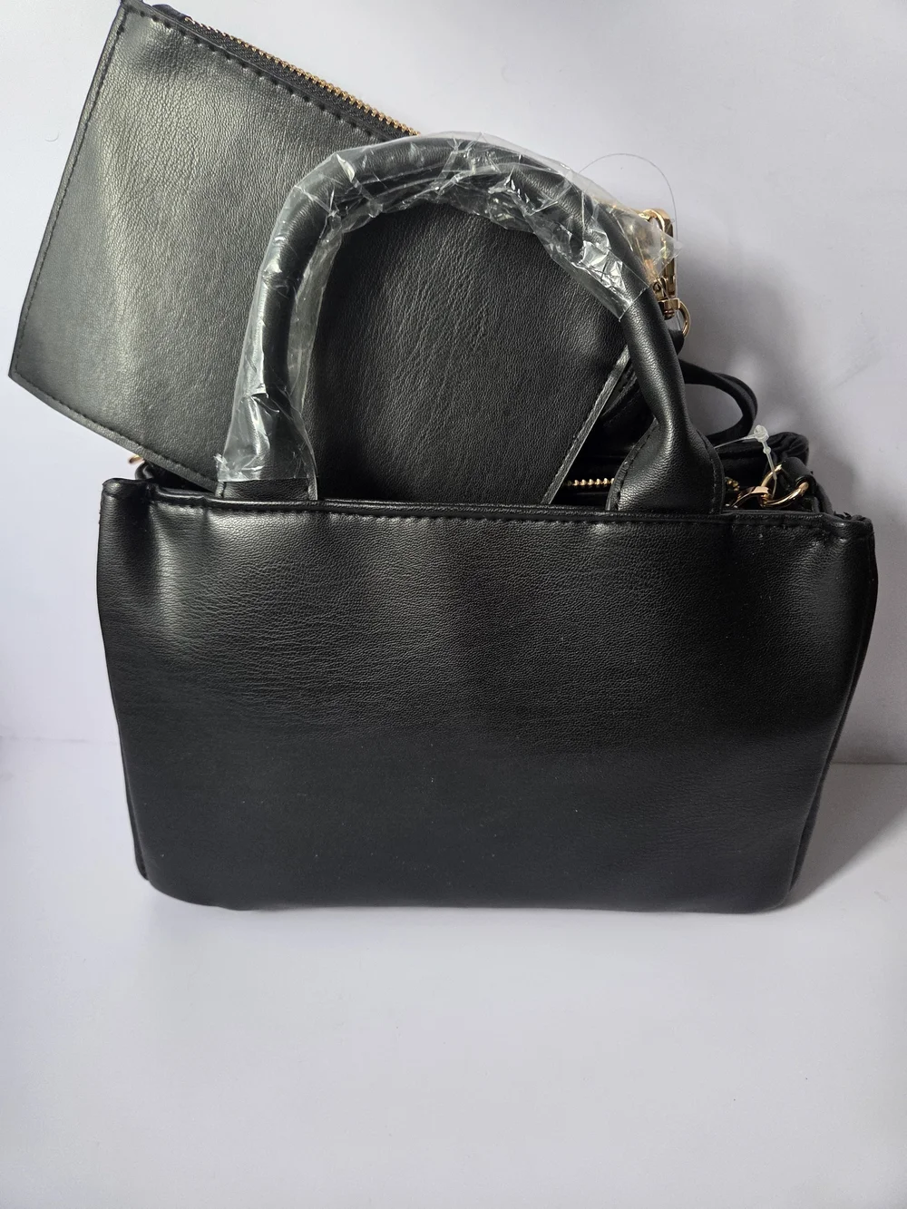 bebe Black Quilted Satchel Textured Hand Bag With Makeup Pouch